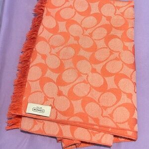 Coach Wool Silk Mix Scarf Wrap Salmon Pink Color EUC